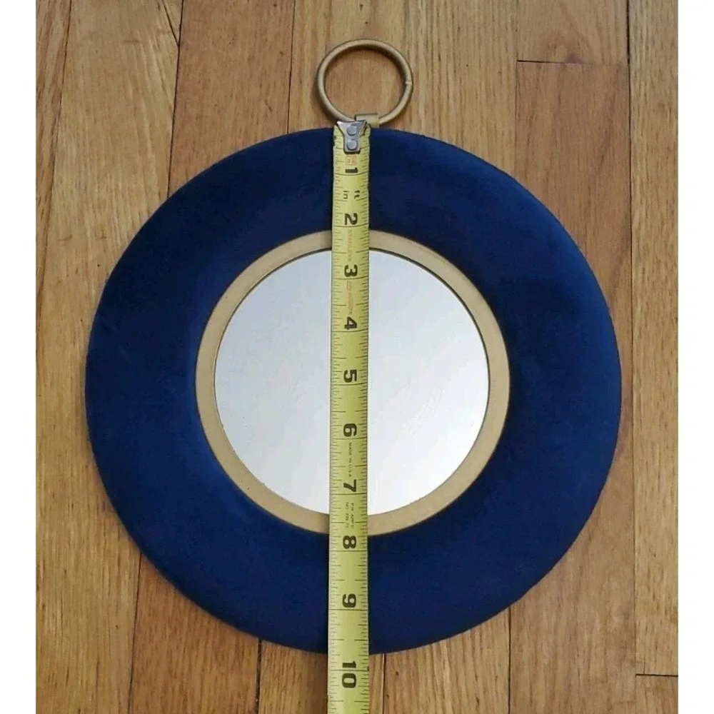 Blue Velvet Framed Hanging Mirror Retro Brass Colored Hanging